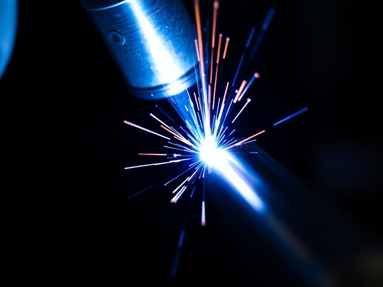 TIG welding stainless steel pipe with intense blue arc